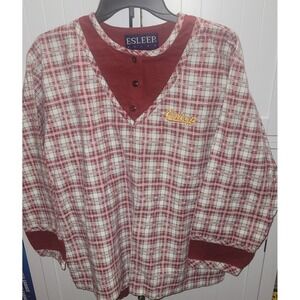 Esleep 90s vintage Pajama Set Red Plaid Long Sleeve Top Bottoms Large Flannel